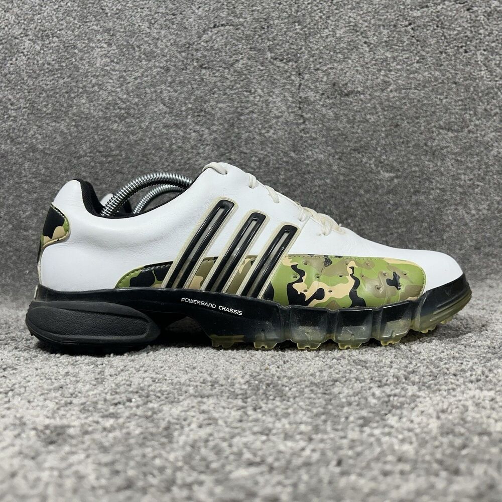 adidas Men's White Black Green Camo Athletic Shoes